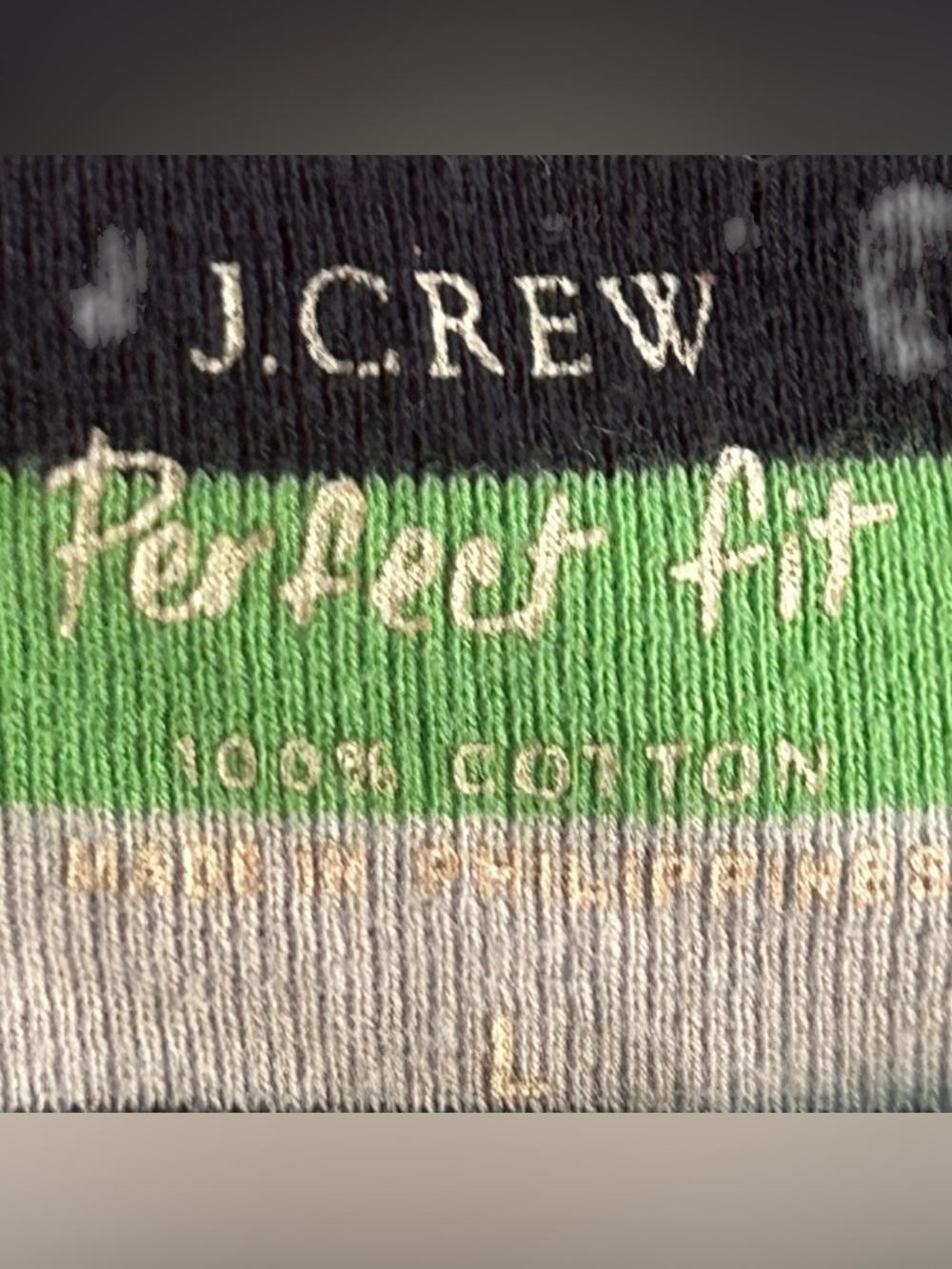 J. Crew green blue white stripes Perfect-Fit cotton T-Shirt Size L - Picture 5 of 5